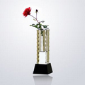 Optical Crystal/Glass Vase on Black Base with Sandblast-Deep Etch Engraving